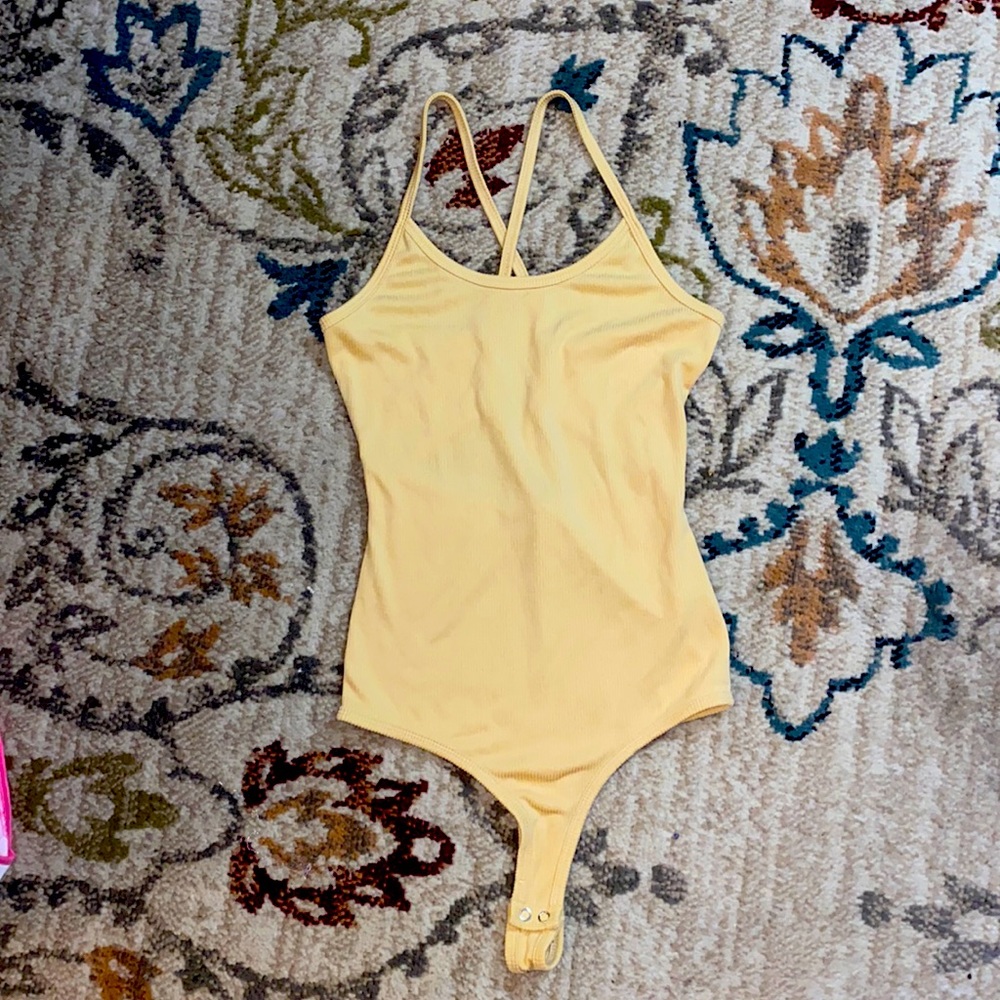 double zero yellow cross back ribbed bodysuit